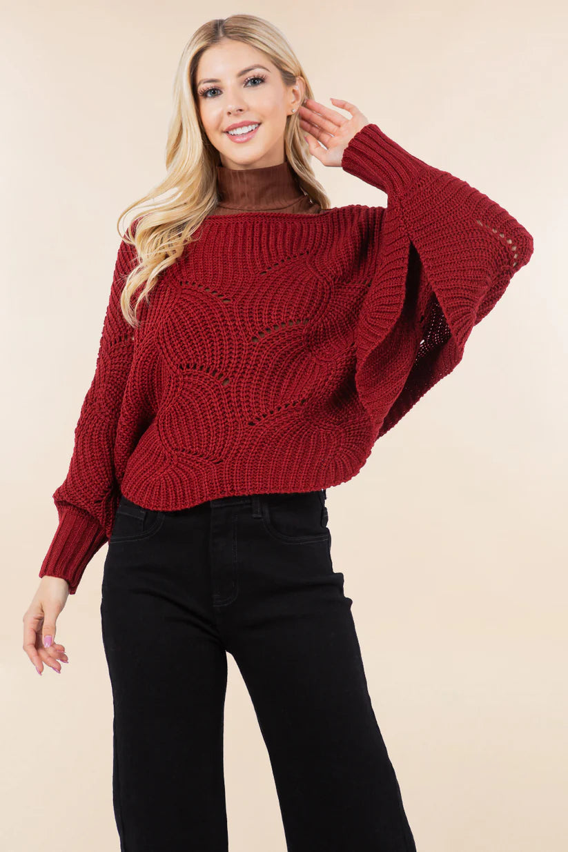 Dolman Sleeve Cable Knit Sweater O/S