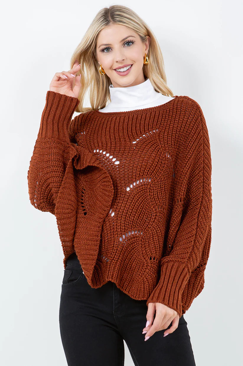 Dolman Sleeve Cable Knit Sweater O/S