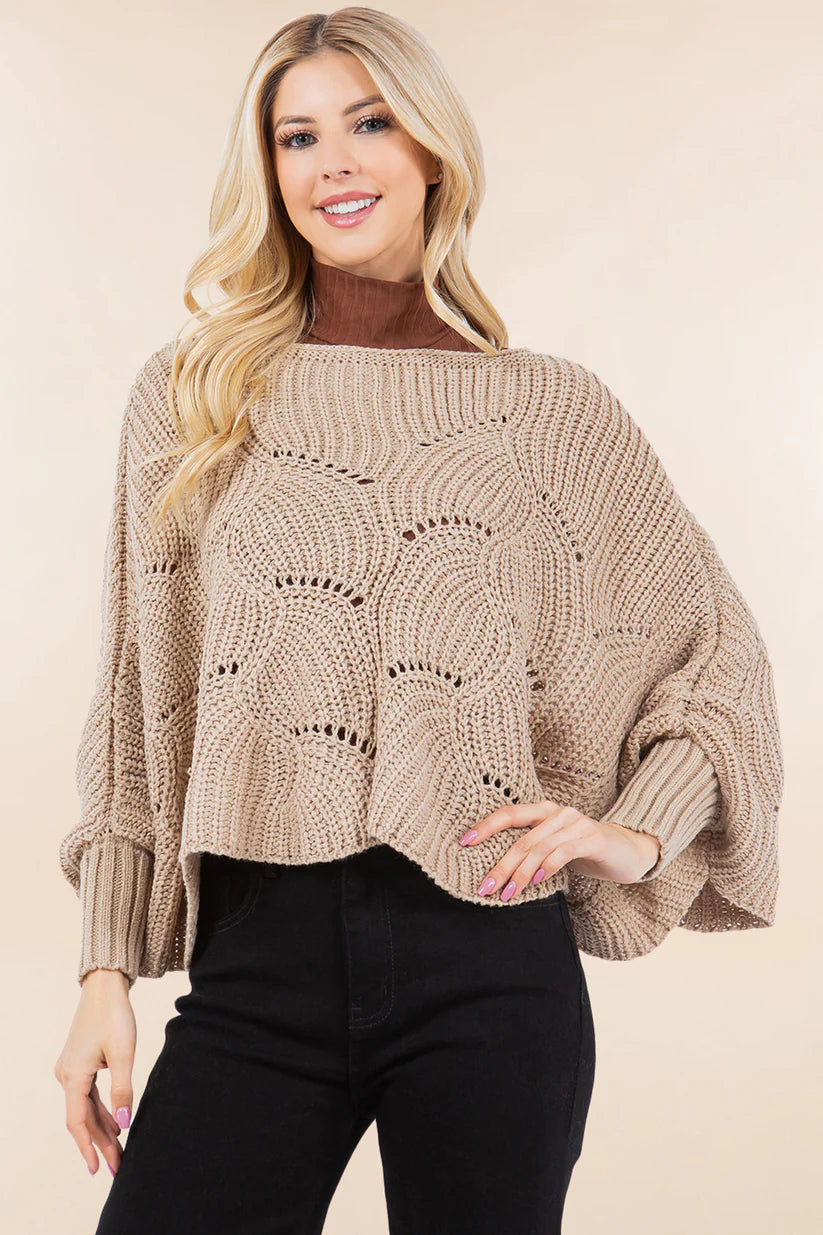 Dolman Sleeve Cable Knit Sweater O/S