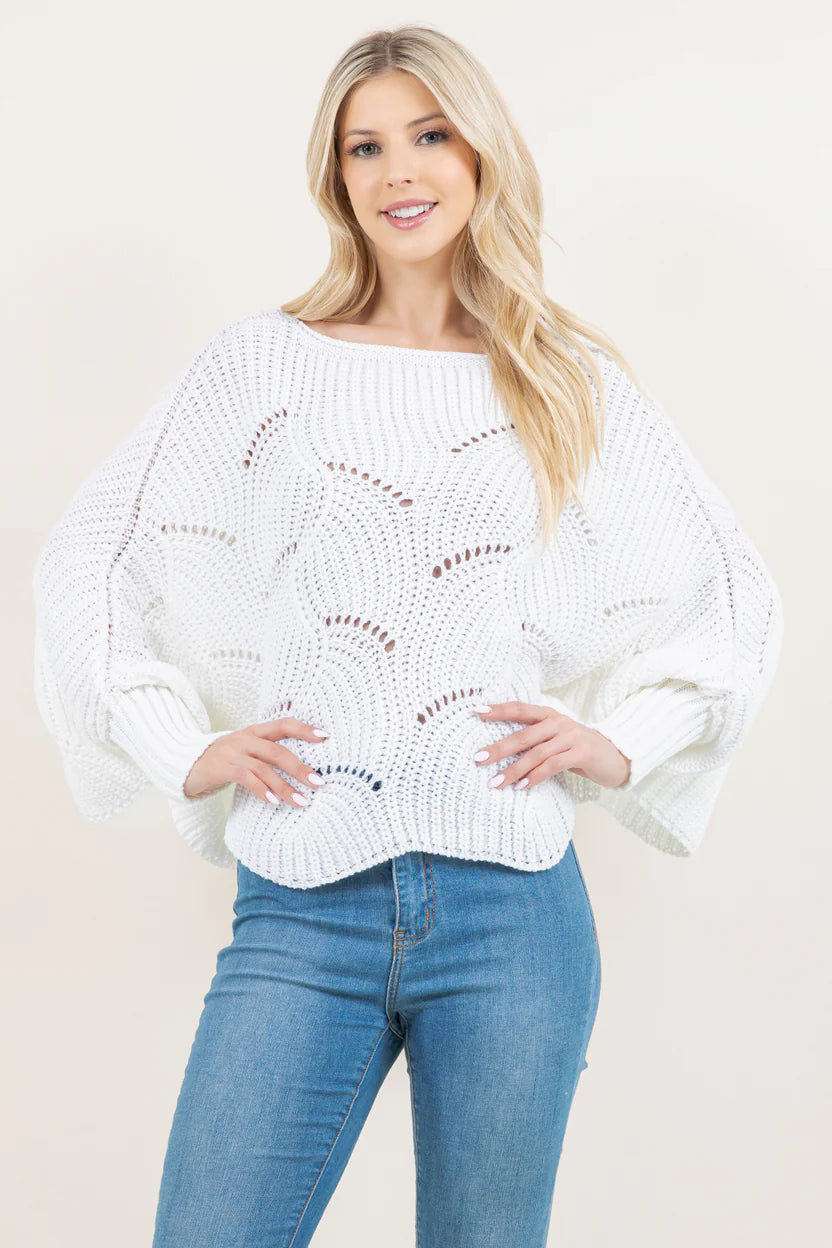 Dolman Sleeve Cable Knit Sweater O/S