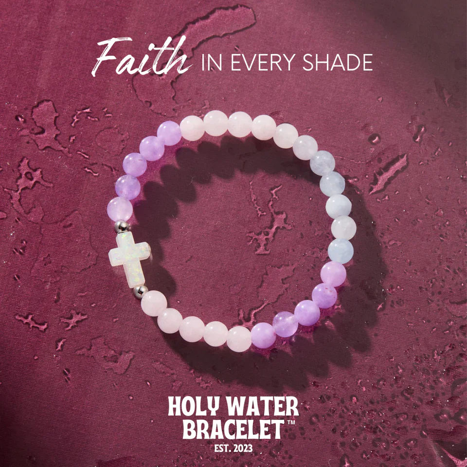 Ombre Morganite Cross Holy Water Bracelet