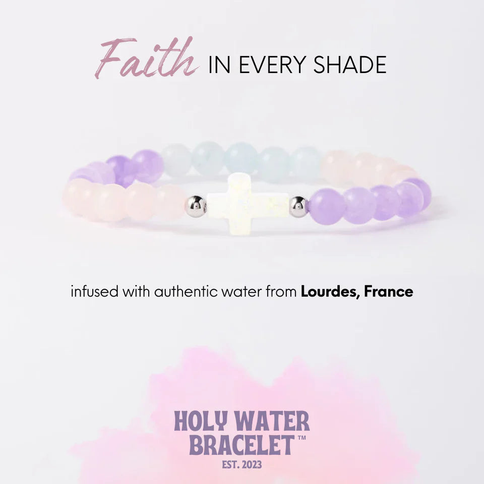 Ombre Morganite Cross Holy Water Bracelet