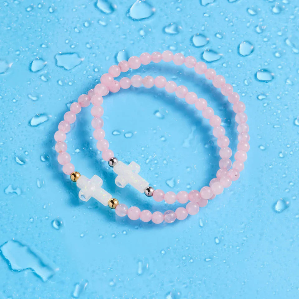 Rose Quartz Cross Holy Water Bracelet