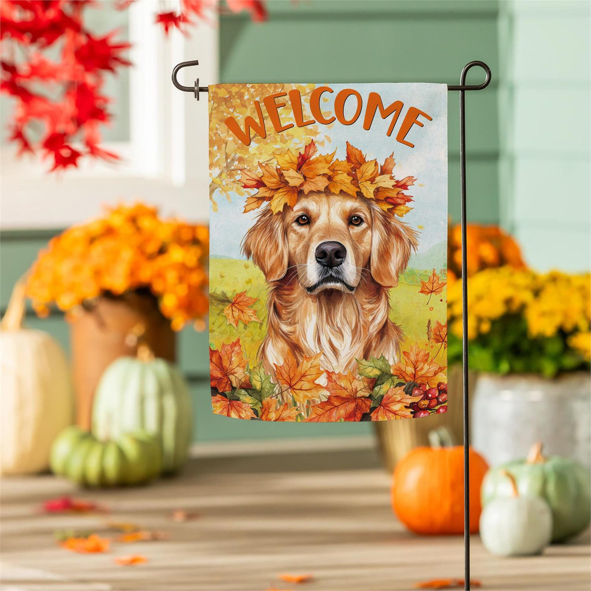 Pet Central Leaf Golden Retriever Suede Garden Flag