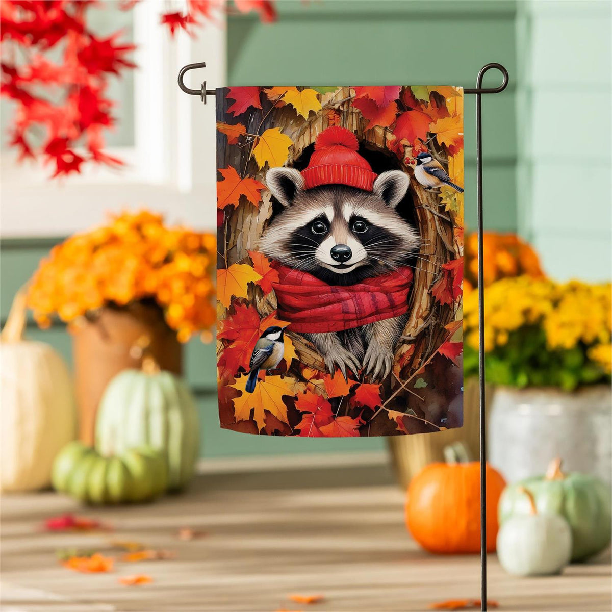 Cozy Raccoon Suede Garden Flag