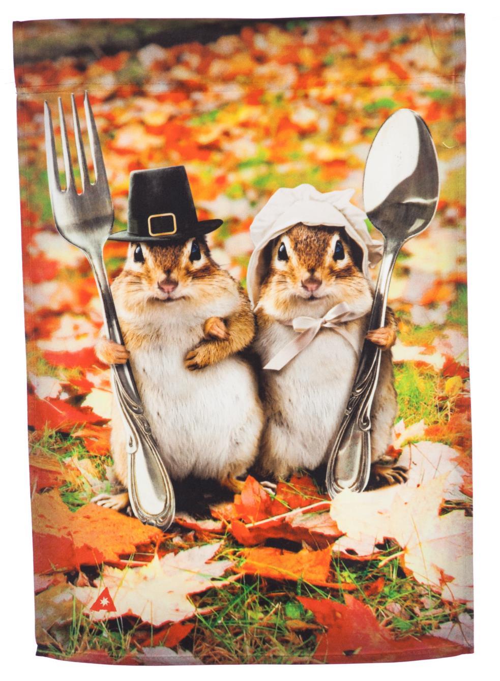 Thanksgiving Gothic Chipmunks Suede Garden Flag