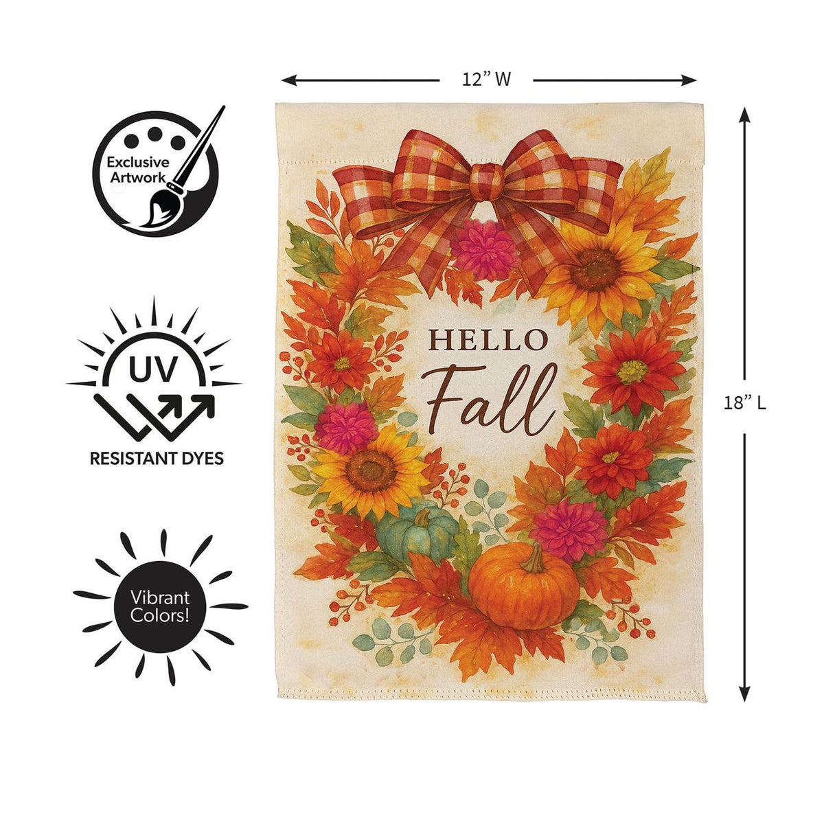 Hello Fall Wreath Suede Garden Flag