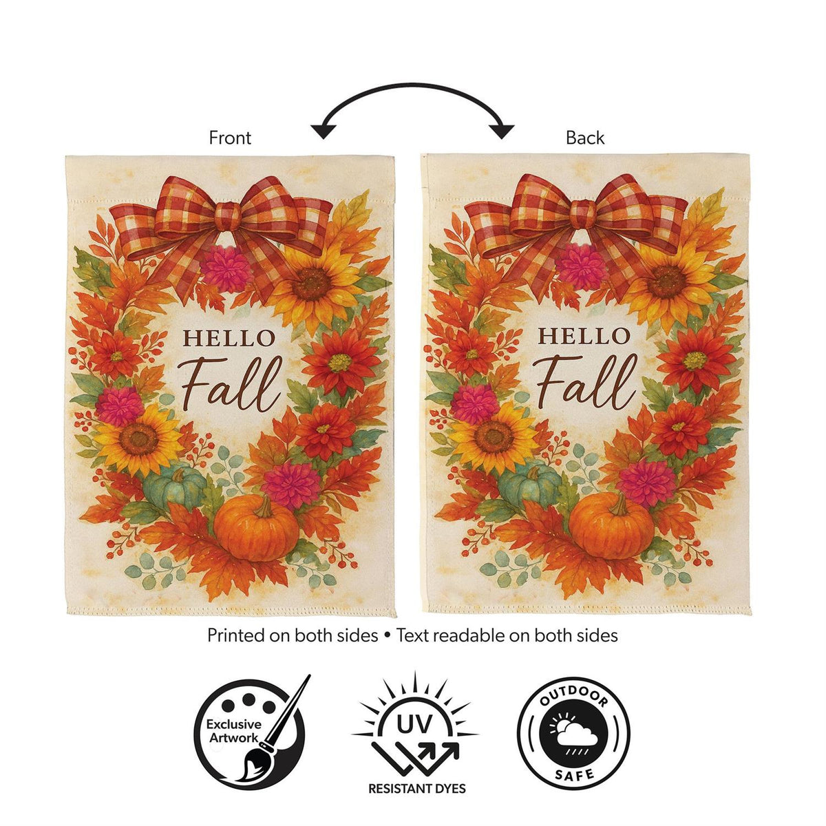 Hello Fall Wreath Suede Garden Flag