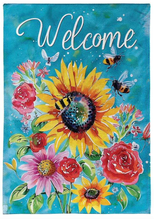 Colorful Summer Blooms Burlap Garden Flag