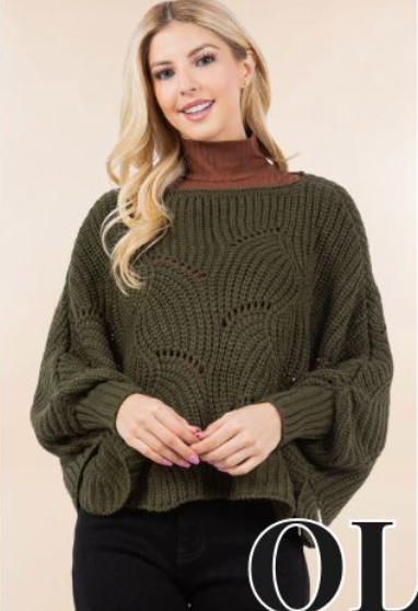 Dolman Sleeve Cable Knit Sweater O/S