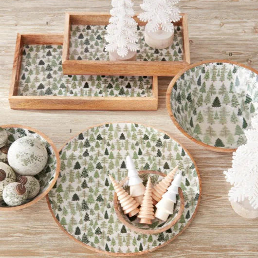 Round Wood Tray w/ Enamel Trees