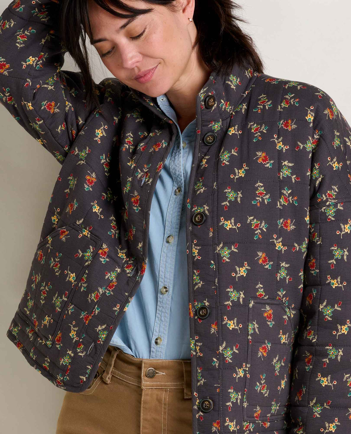 Manzana Quilted Jacket - Soot Graphic Print