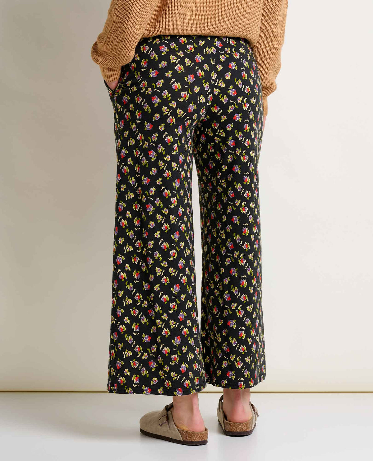 Chaka Wide Leg Pants - Black Pansy Print