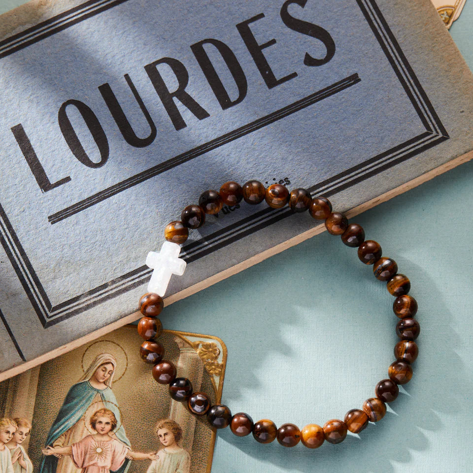 Men&#39;s Tiger&#39;s Eye Cross Holy Water Bracelet