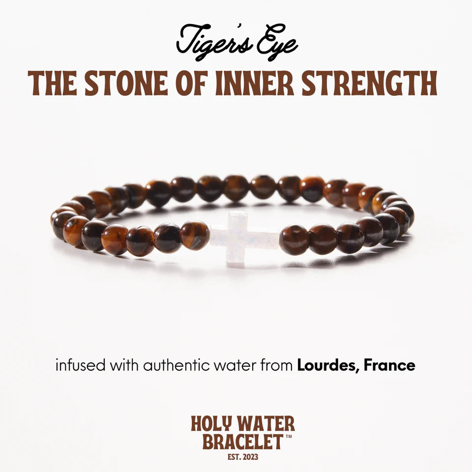 Men&#39;s Tiger&#39;s Eye Cross Holy Water Bracelet