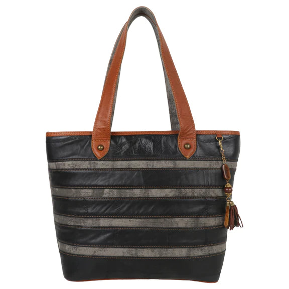 Inde Black Tote Bag Gray Stripes Vaan &amp; Co