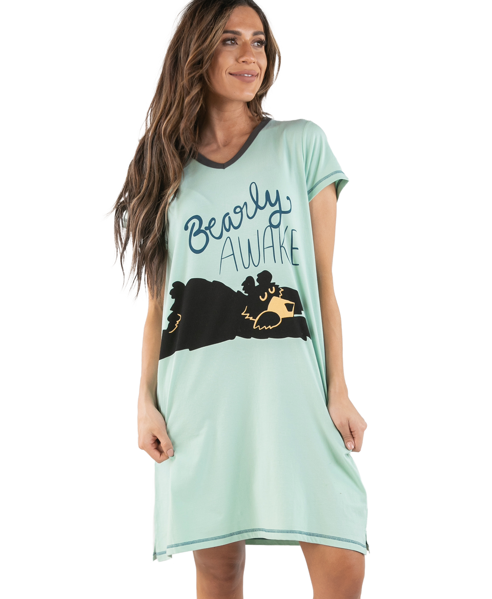 Bearly Awake Blue Women&#39;s V-Neck Nightshirt