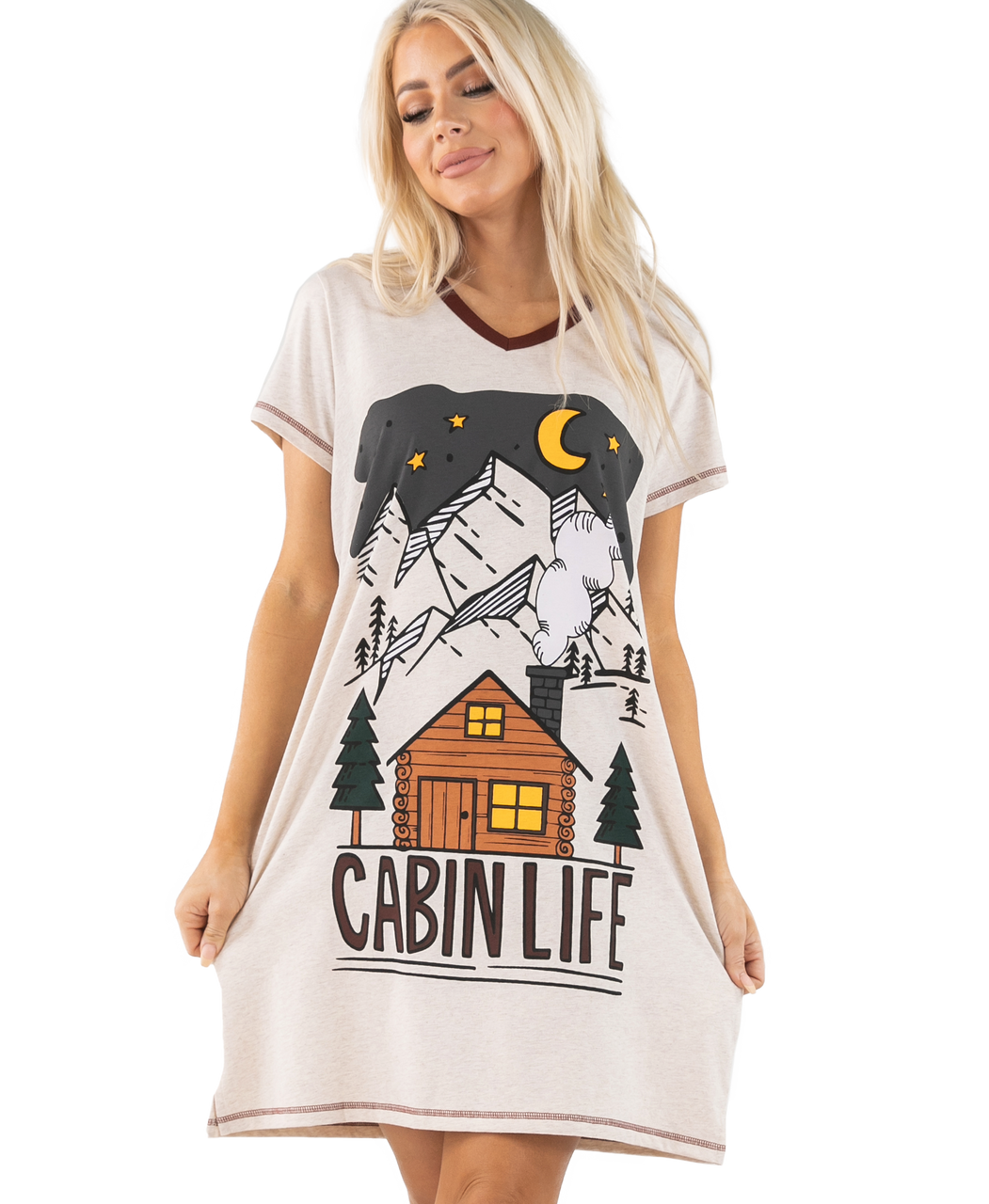 Cabin Life Women&#39;s V-Neck Nightshirt