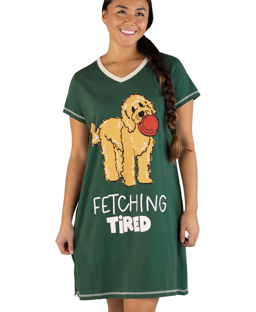 Fetching Tired D. Green Women&#39;s V-Neck Nightshirt