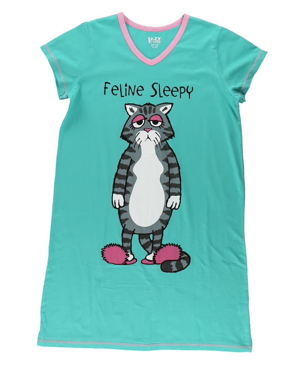 Feline Sleepy Women&#39;s Cat V-Neck Nightshirt