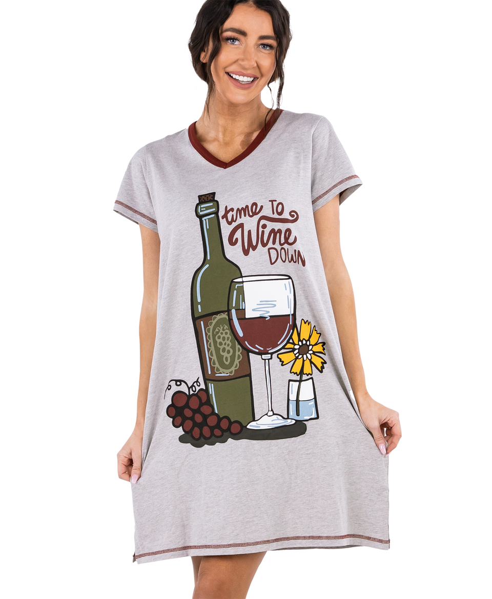 Time To Wine Down Women&#39;s V-Neck Nightshirt