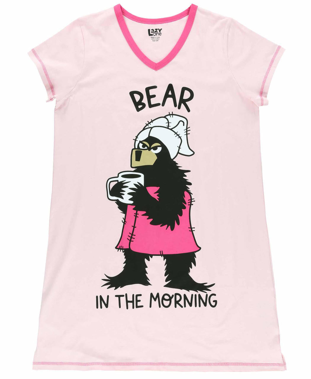 Bear in the Morning Pink Women&#39;s V-Neck Nightshirt