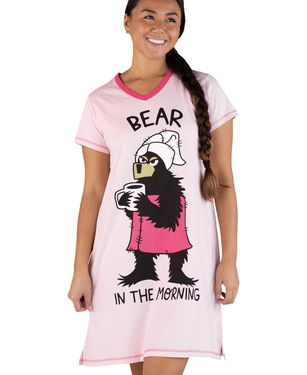 Bear in the Morning Pink Women&#39;s V-Neck Nightshirt