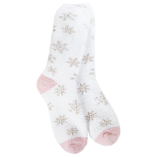 White w/ Gold Snowflakes Cozy Collection Socks