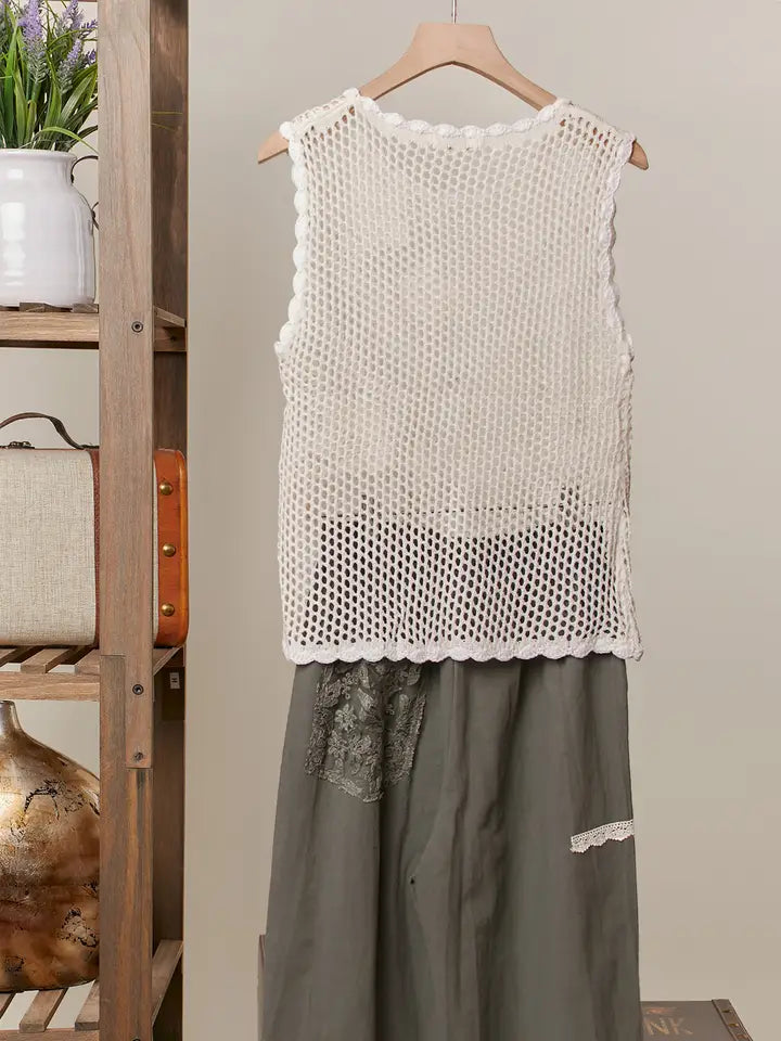 Ivory Sleeveless Knit Sleeveless Sweater