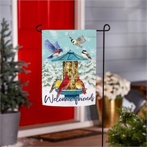 Birdfeeder Wonderland Suede Garden Flag