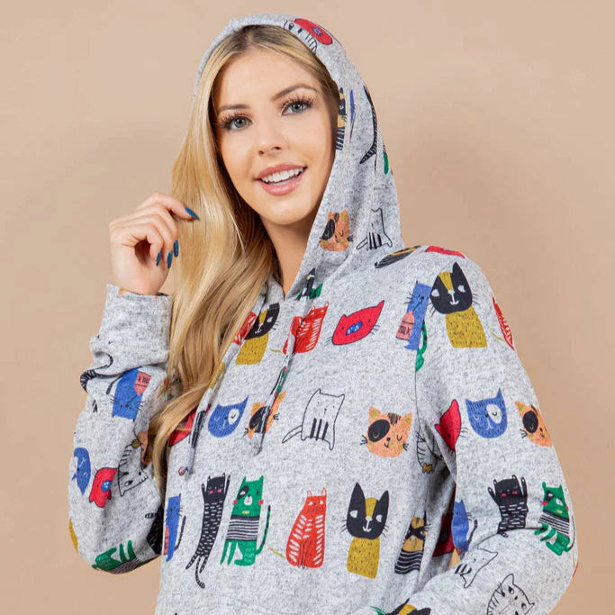 Colorful Cat Pullover Hoodie