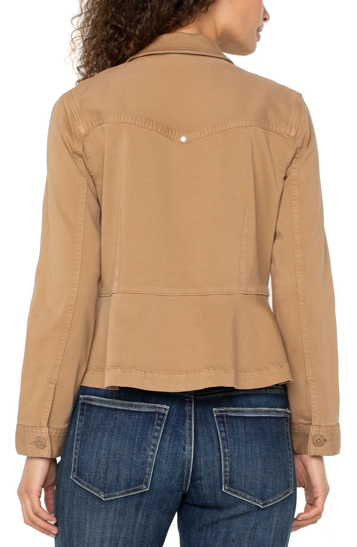 Liverpool Dessert Camel Trucker Jacket w/Peplum Hem