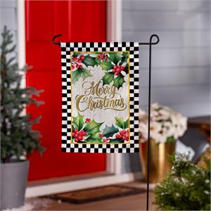 Merry Christmas Holly Moire Garden Flag