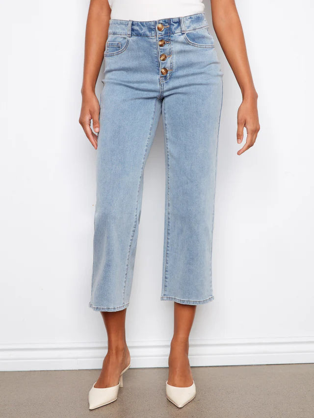 Front Button-Fly Crop Jeans