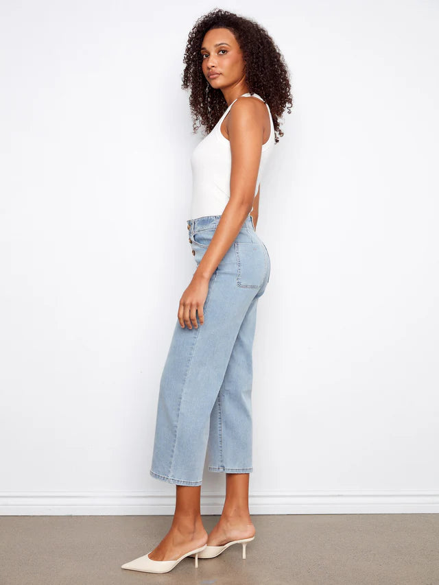 Front Button-Fly Crop Jeans