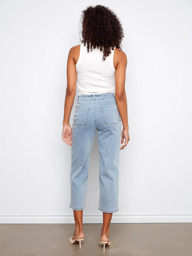 Front Button-Fly Crop Jeans