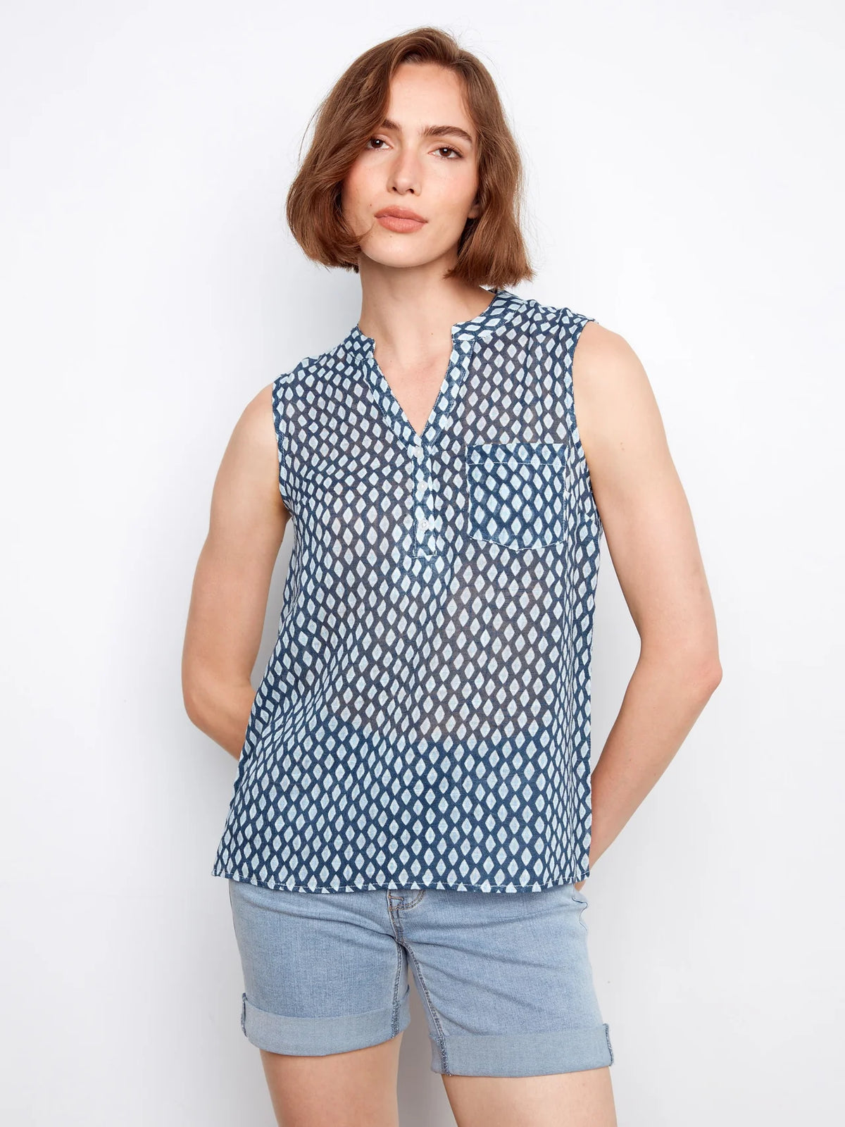 Printed Cotton Gauze Slvls Shirt