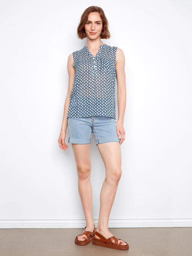 Printed Cotton Gauze Slvls Shirt
