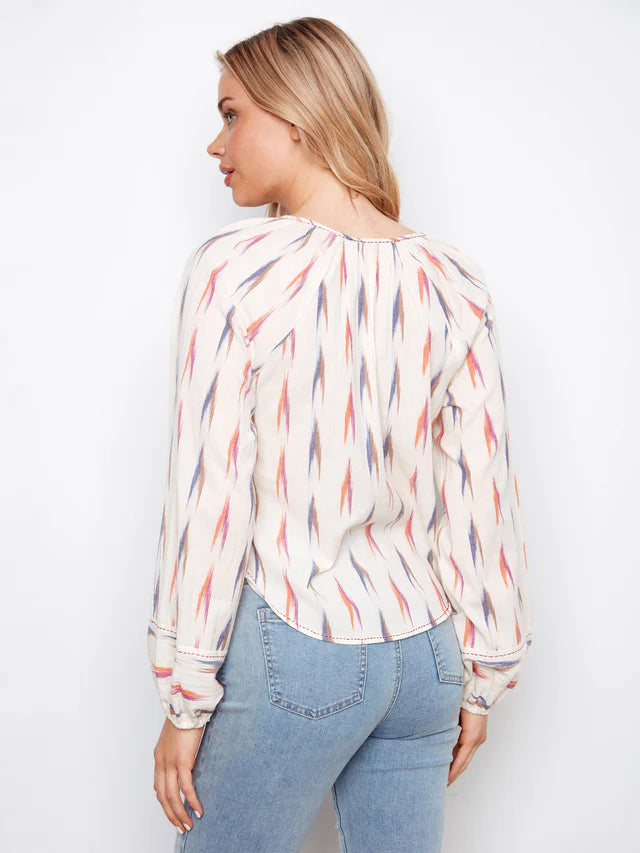 Ikat Print Cotton Raglan Blouse