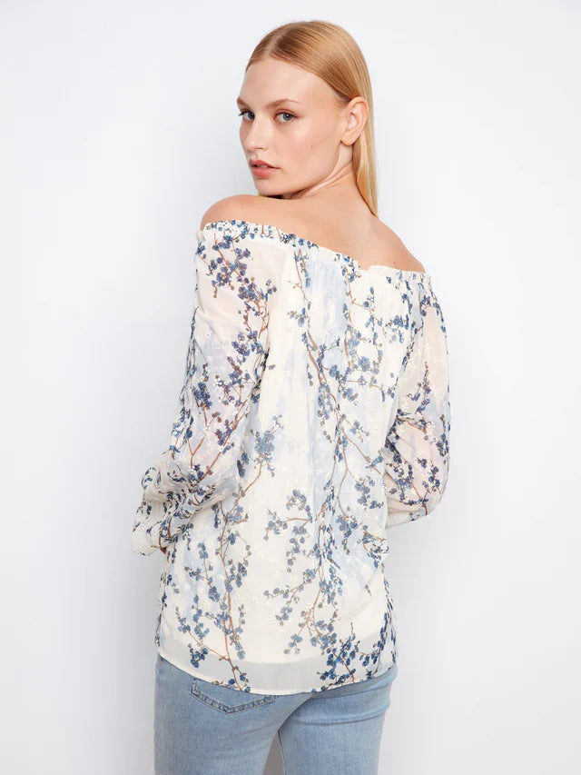 Floral Print Eyelet Off-Shoulder Blouse