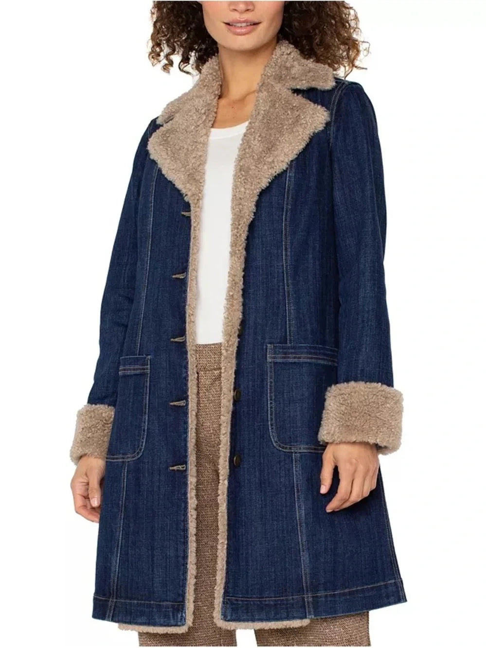 Sherpa Trimmed Long Denim Jacket