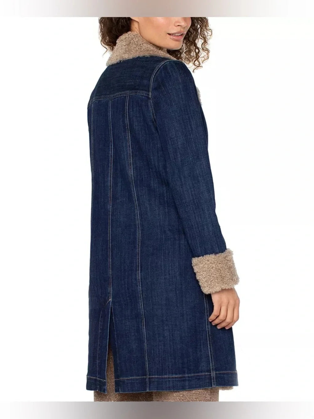 Sherpa Trimmed Long Denim Jacket