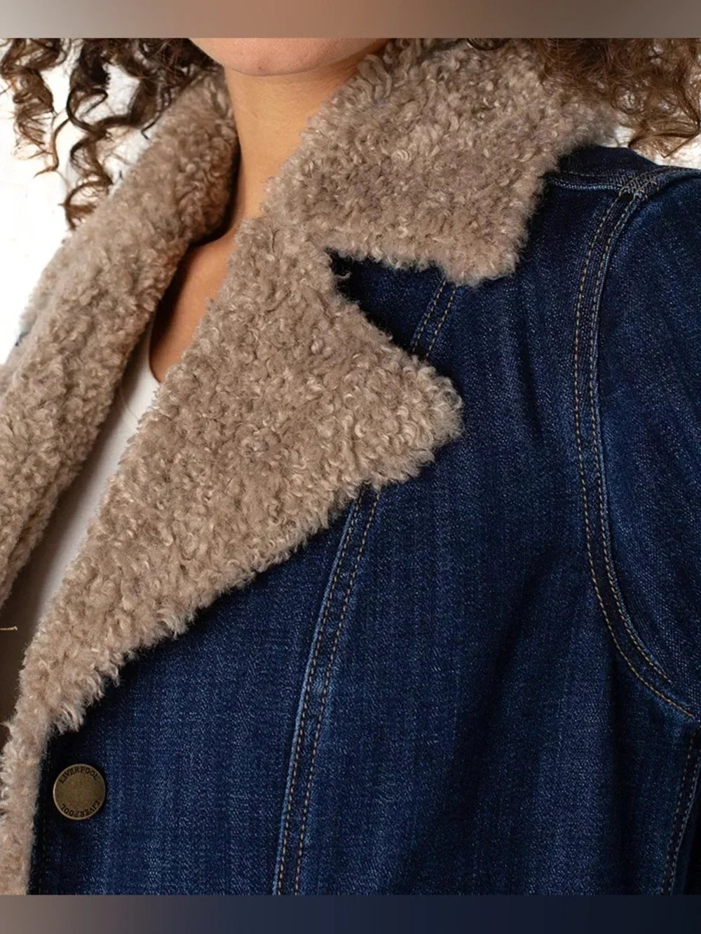 Sherpa Trimmed Long Denim Jacket