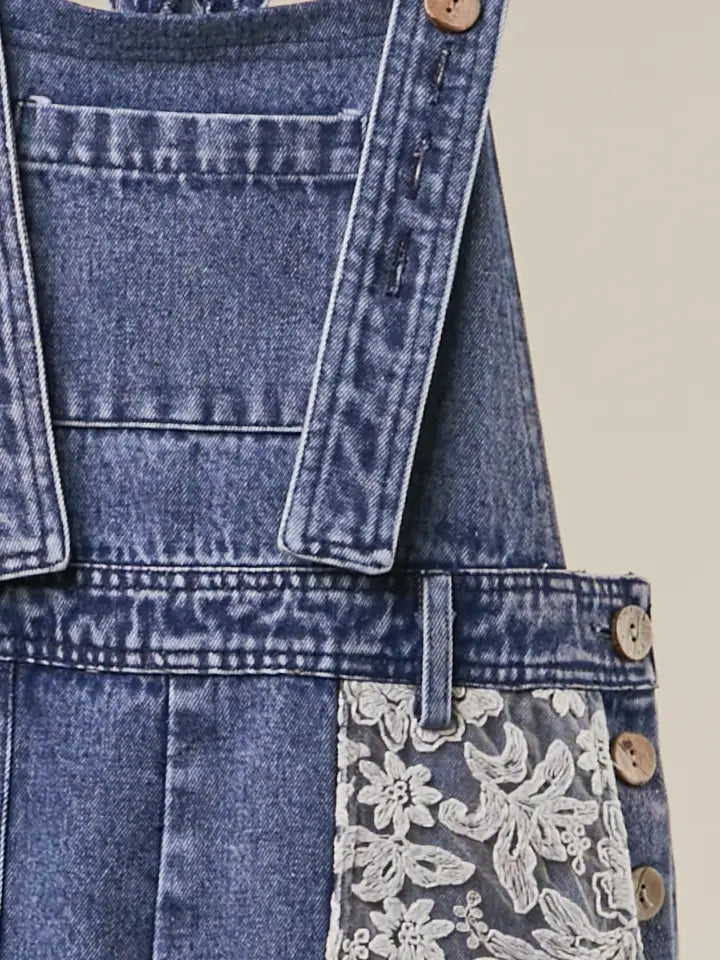 Denim Overall w/ Lace Patch Block