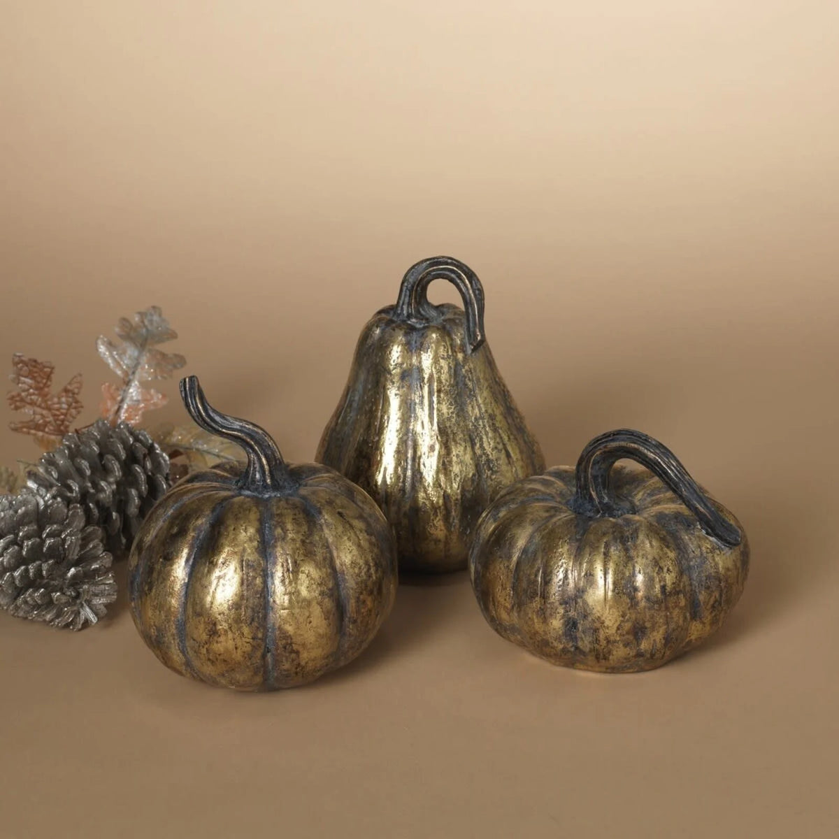 Gold Resin Pumpkin Figurine 6.3&quot;