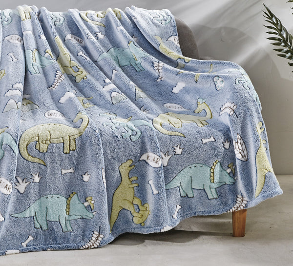 Blue Dinosaur Glow in Dark Blanket