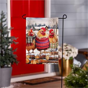 Holly Homestead Cozy Hens  Burlap Garden Flag