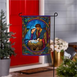 Stained Glass Holy Night Suede Garden Flag