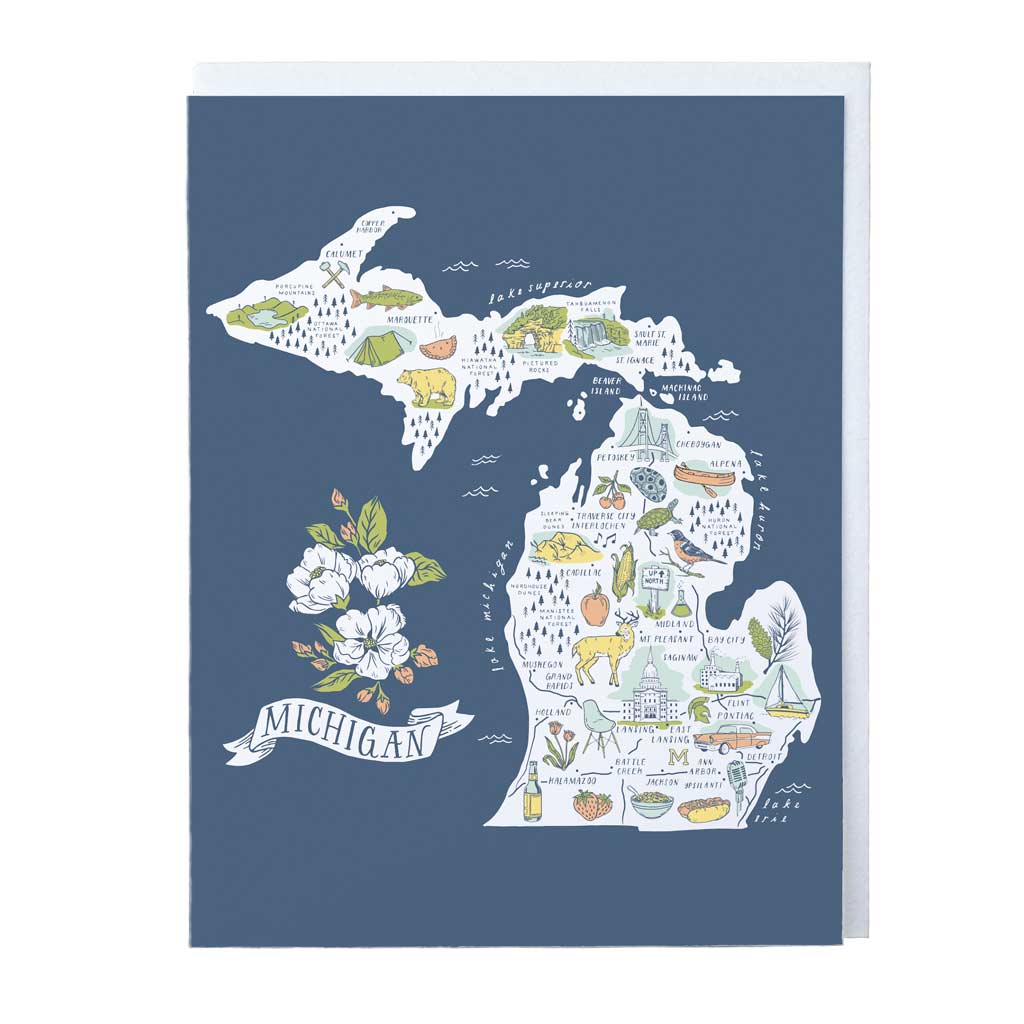 Illustrated MI Map Greeting Card