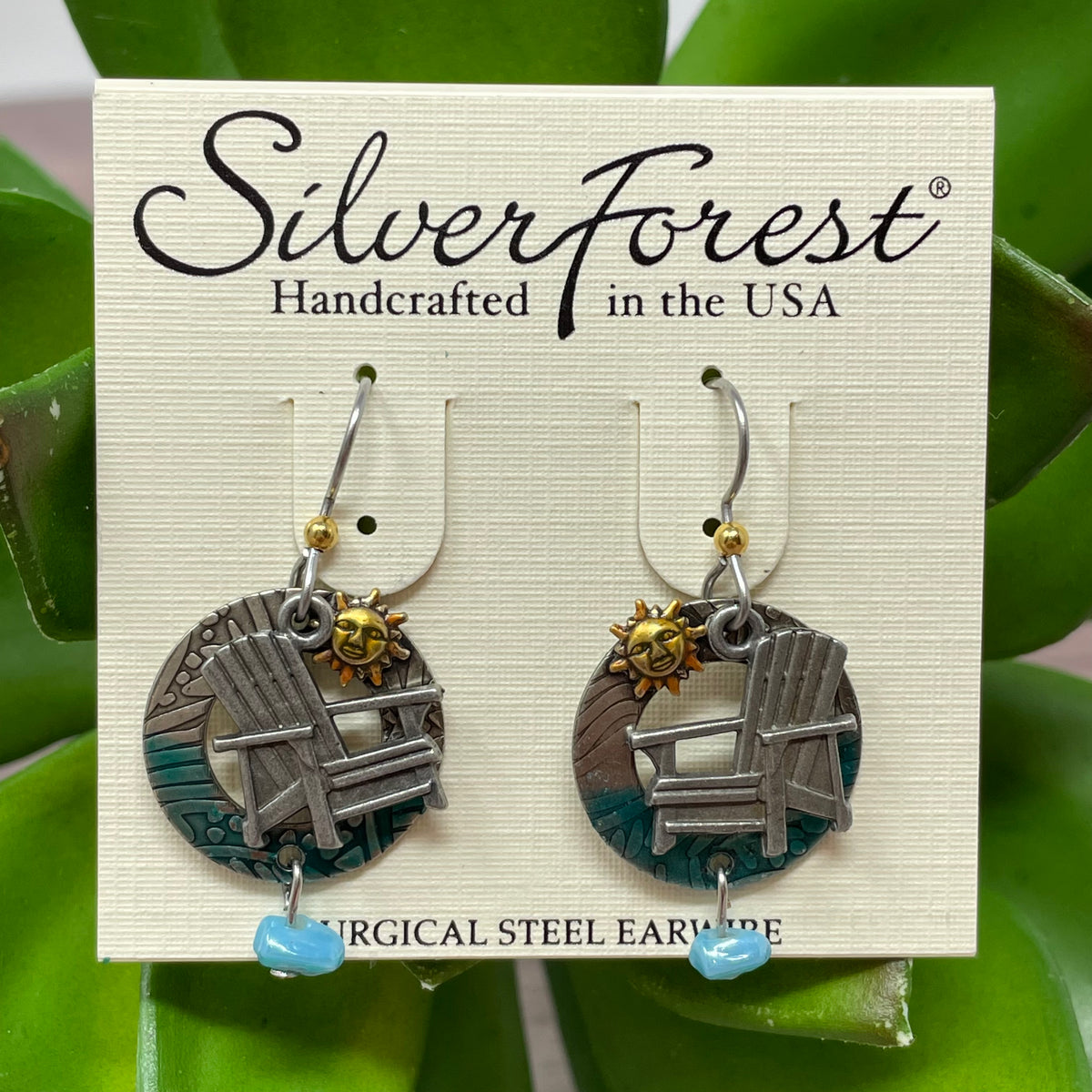 Silver Adirondack Chair &amp; Sun Earrings